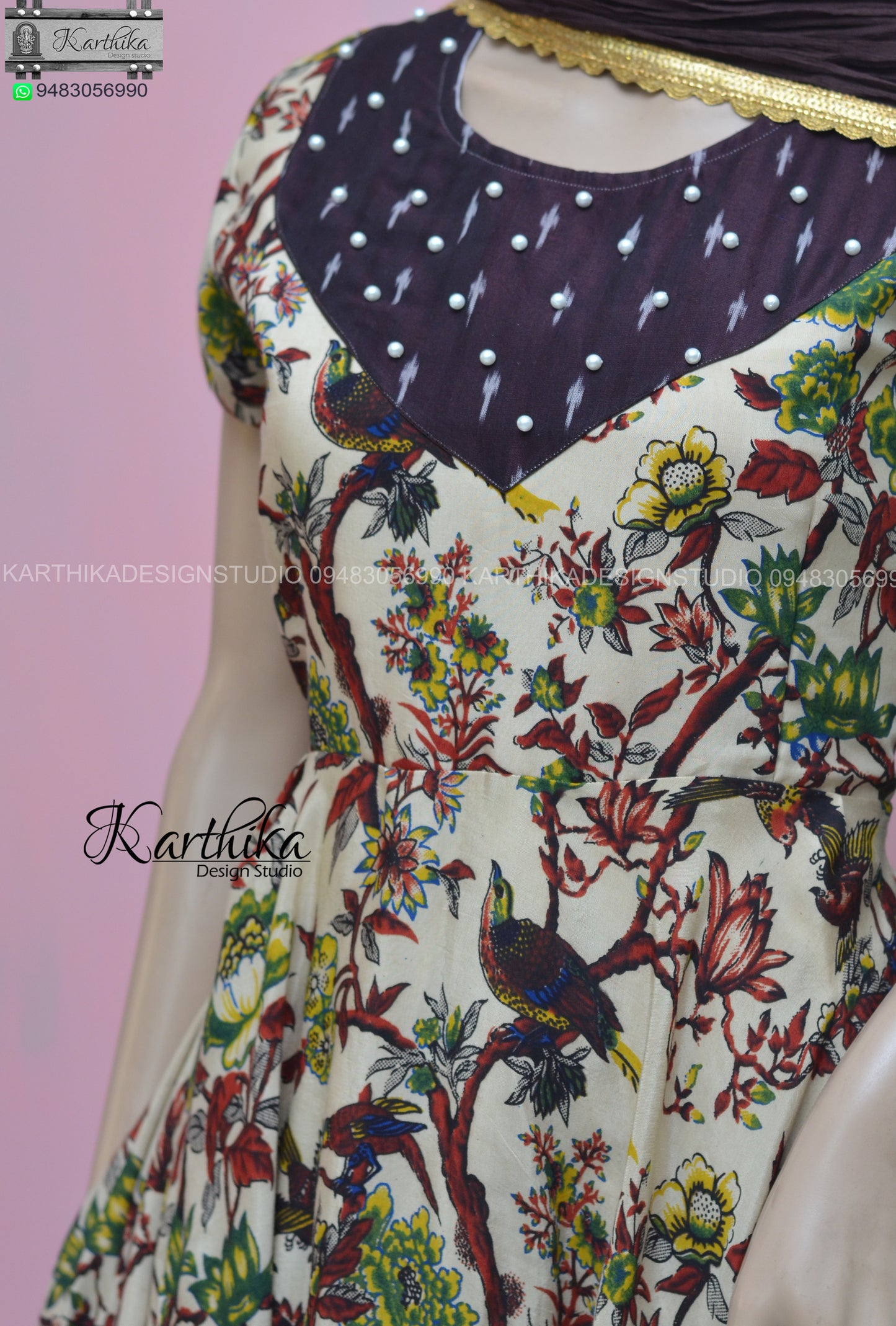 Kalamkari silk and mercirised ikkat chudidhar
