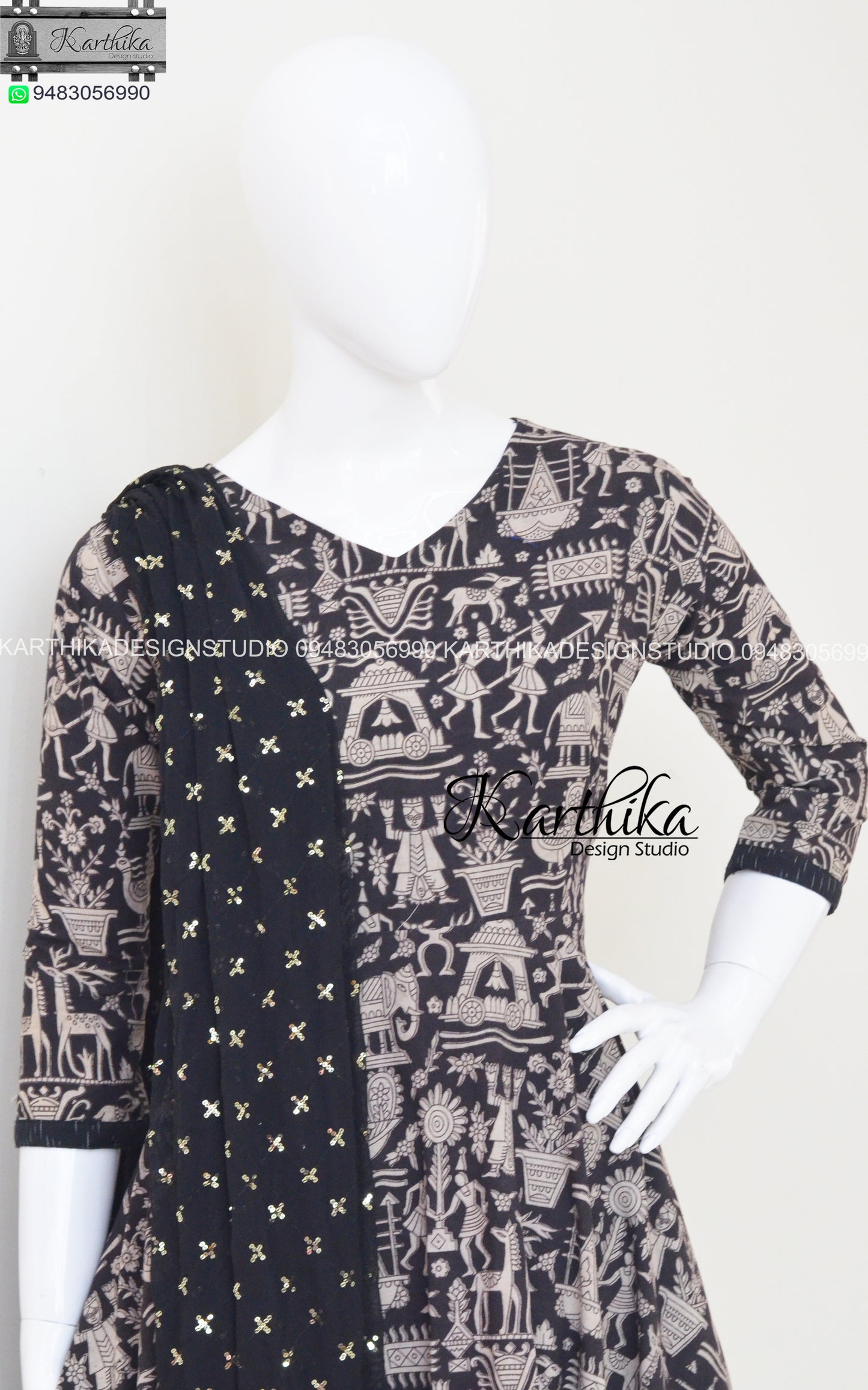 Kalamkari ikkat anarkali chudidhar..