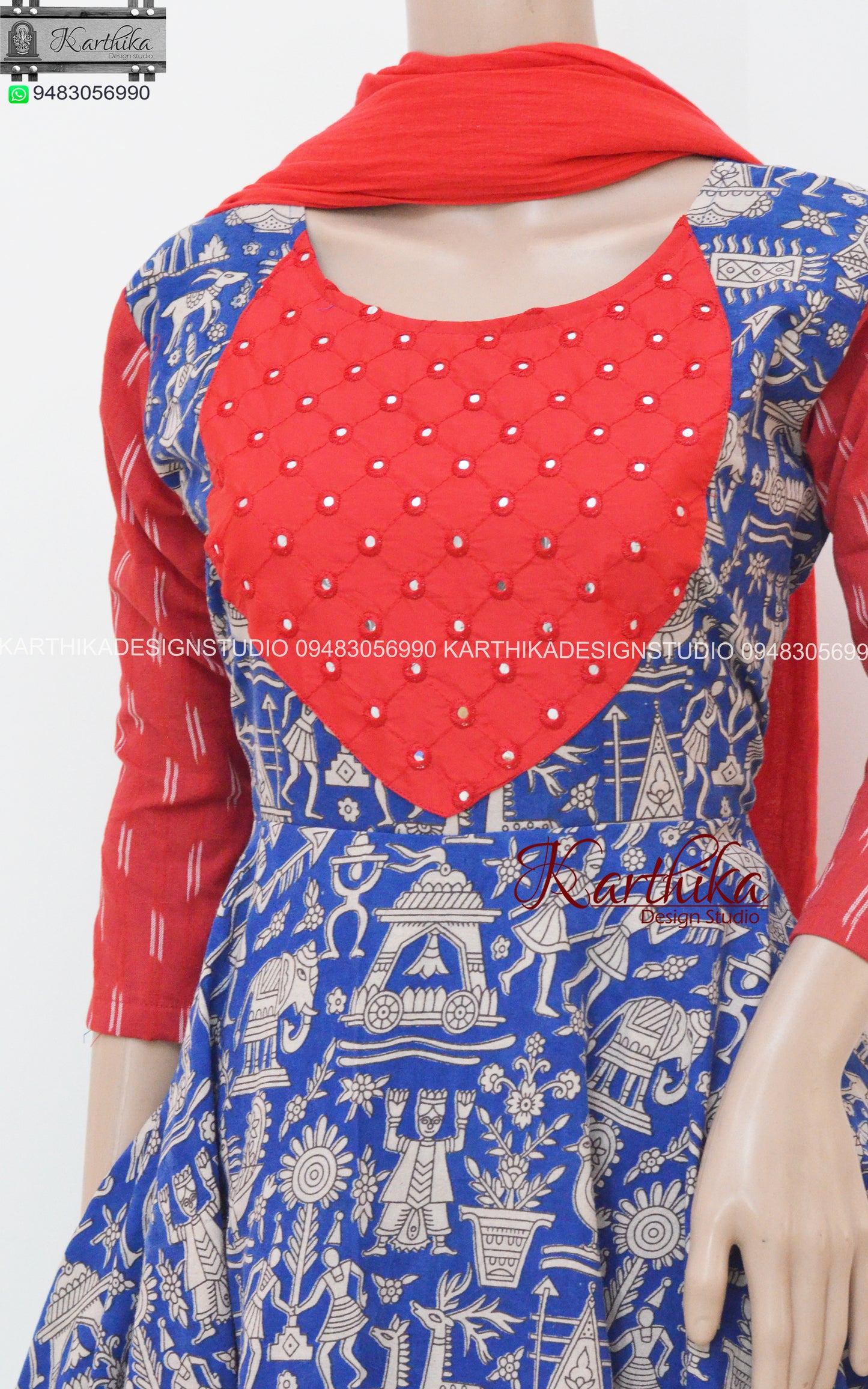 Kalamkari ikkat anarkali chudidhar..