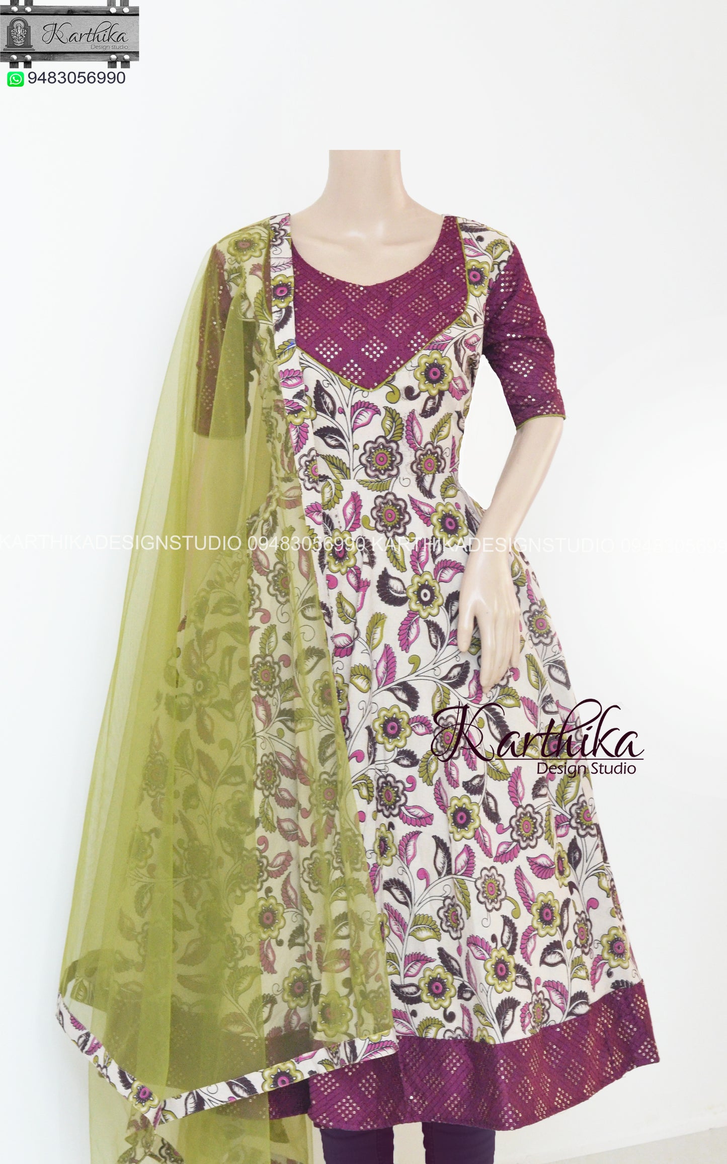 Kalamkari ikkat anarkali chudidhar..