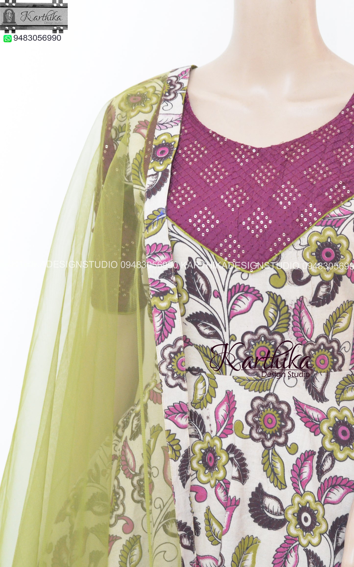 Kalamkari ikkat anarkali chudidhar..