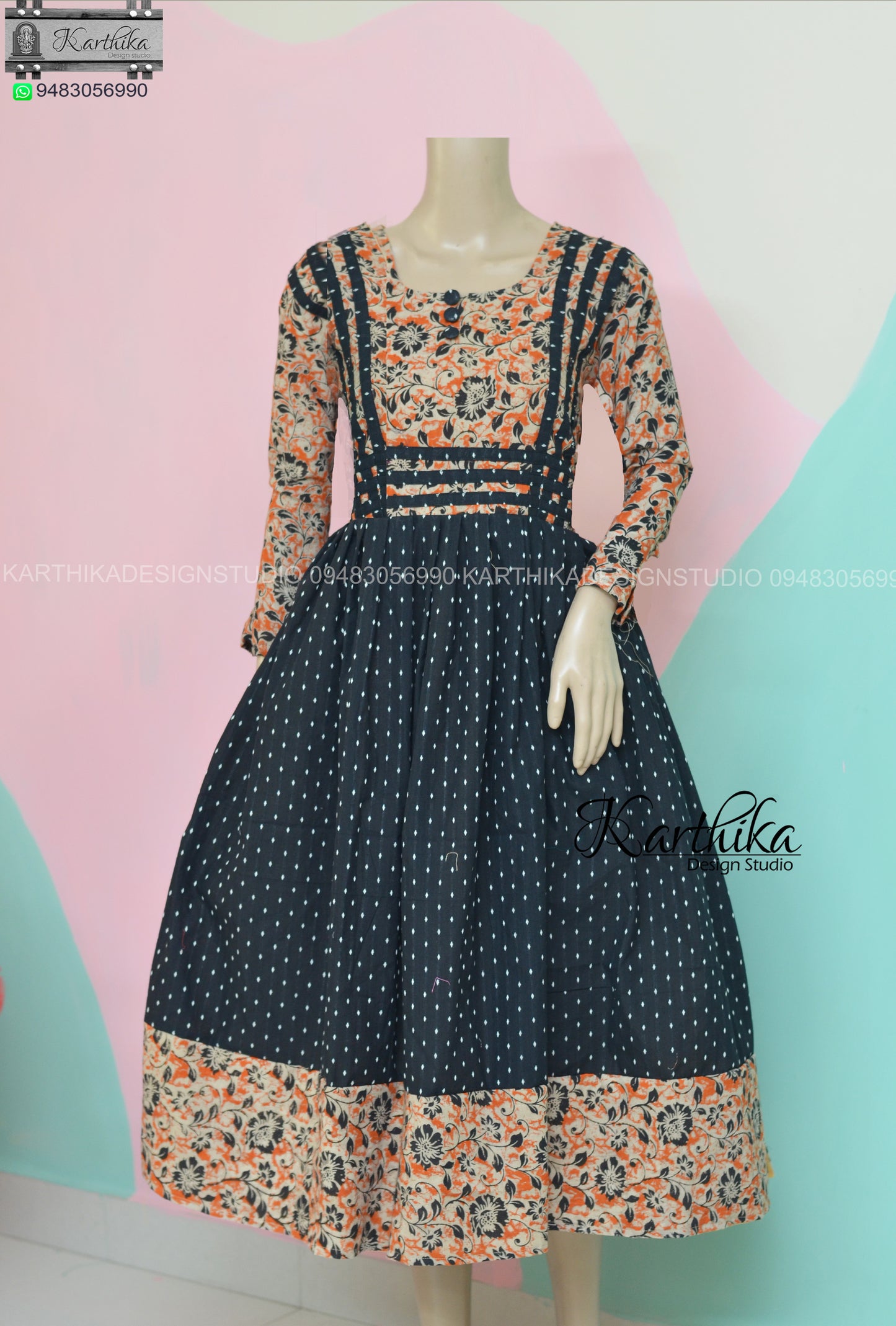 Black jaquard and kalamkari kurthi..