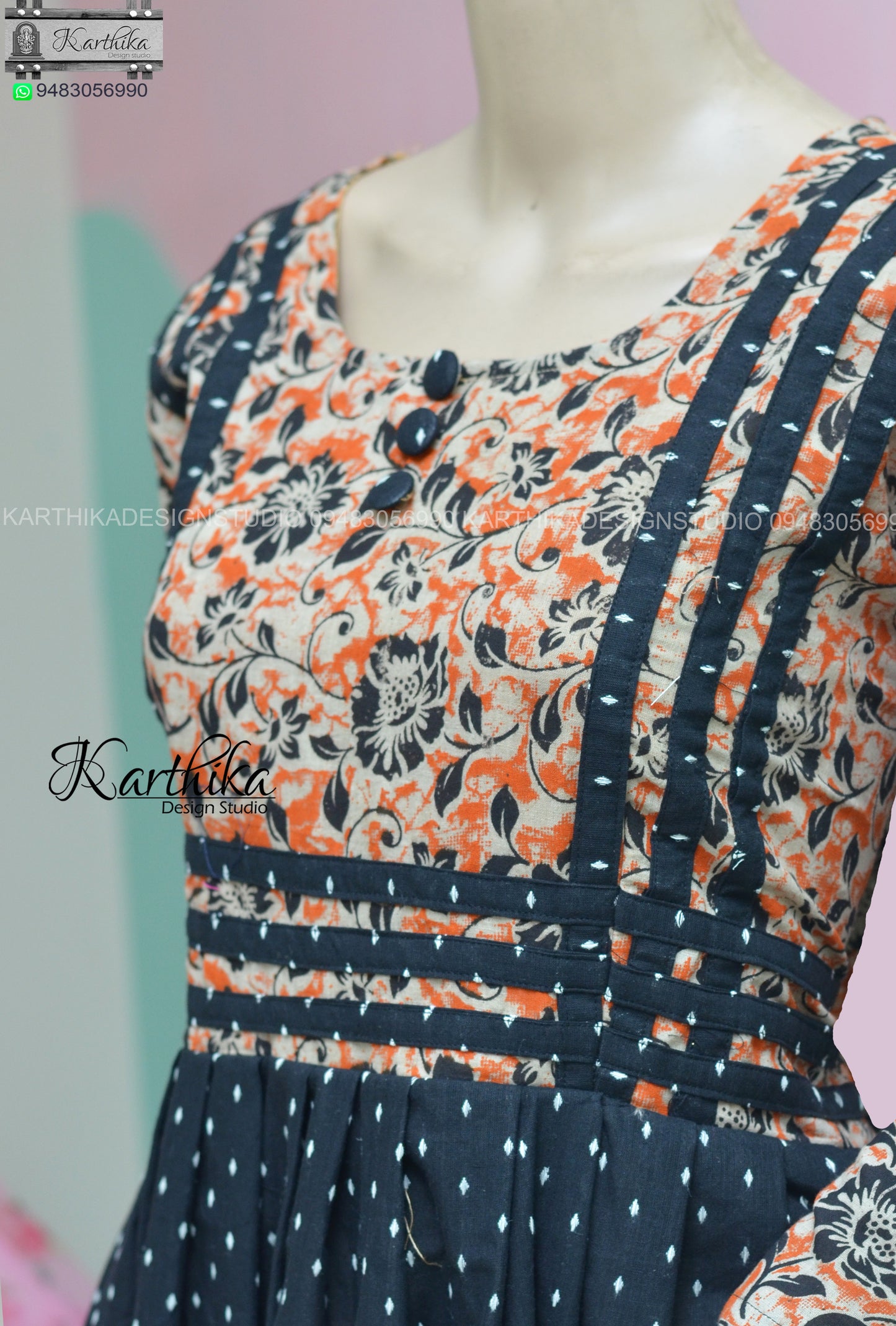 Black jaquard and kalamkari kurthi..