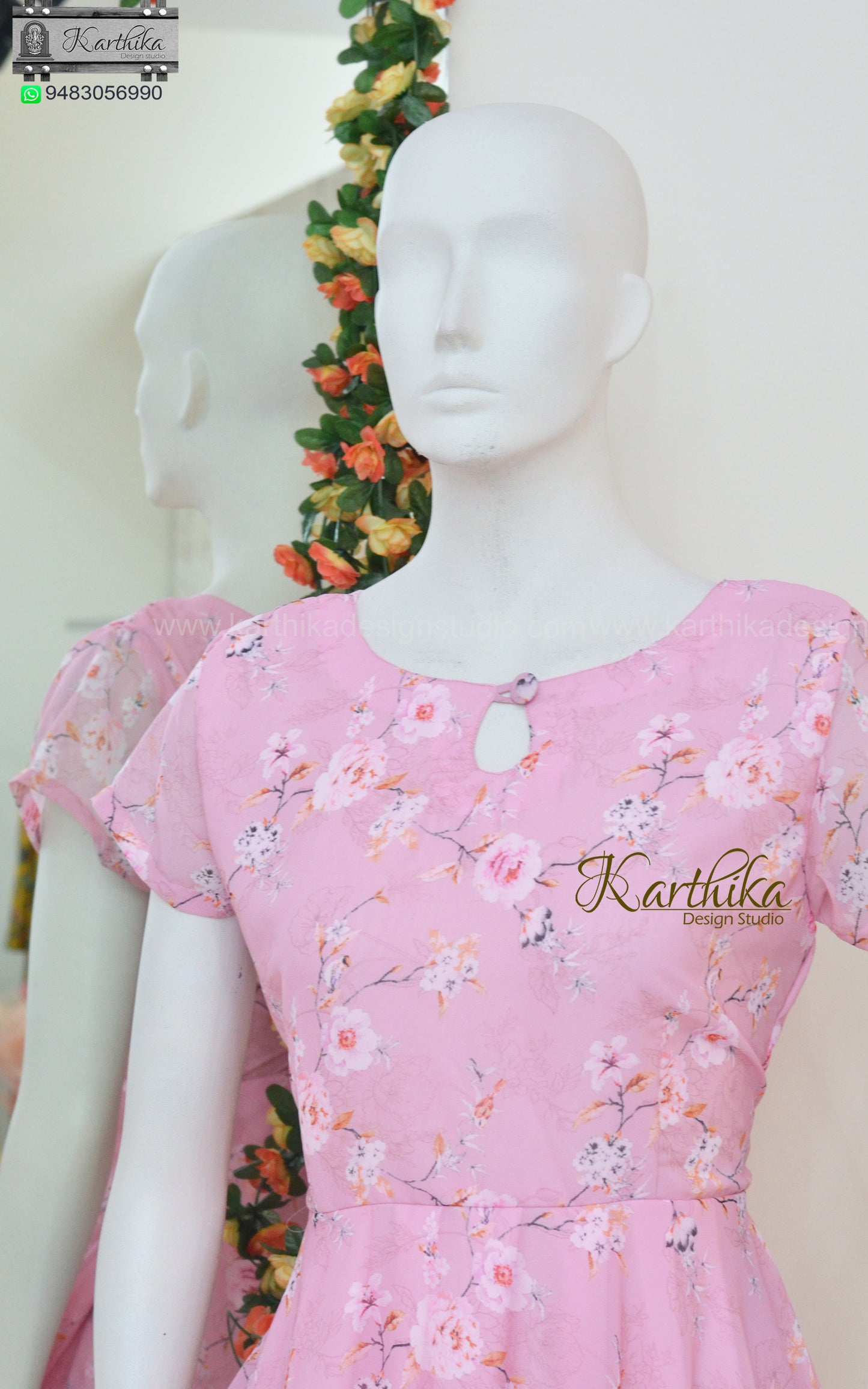 Pink printed georgette frock