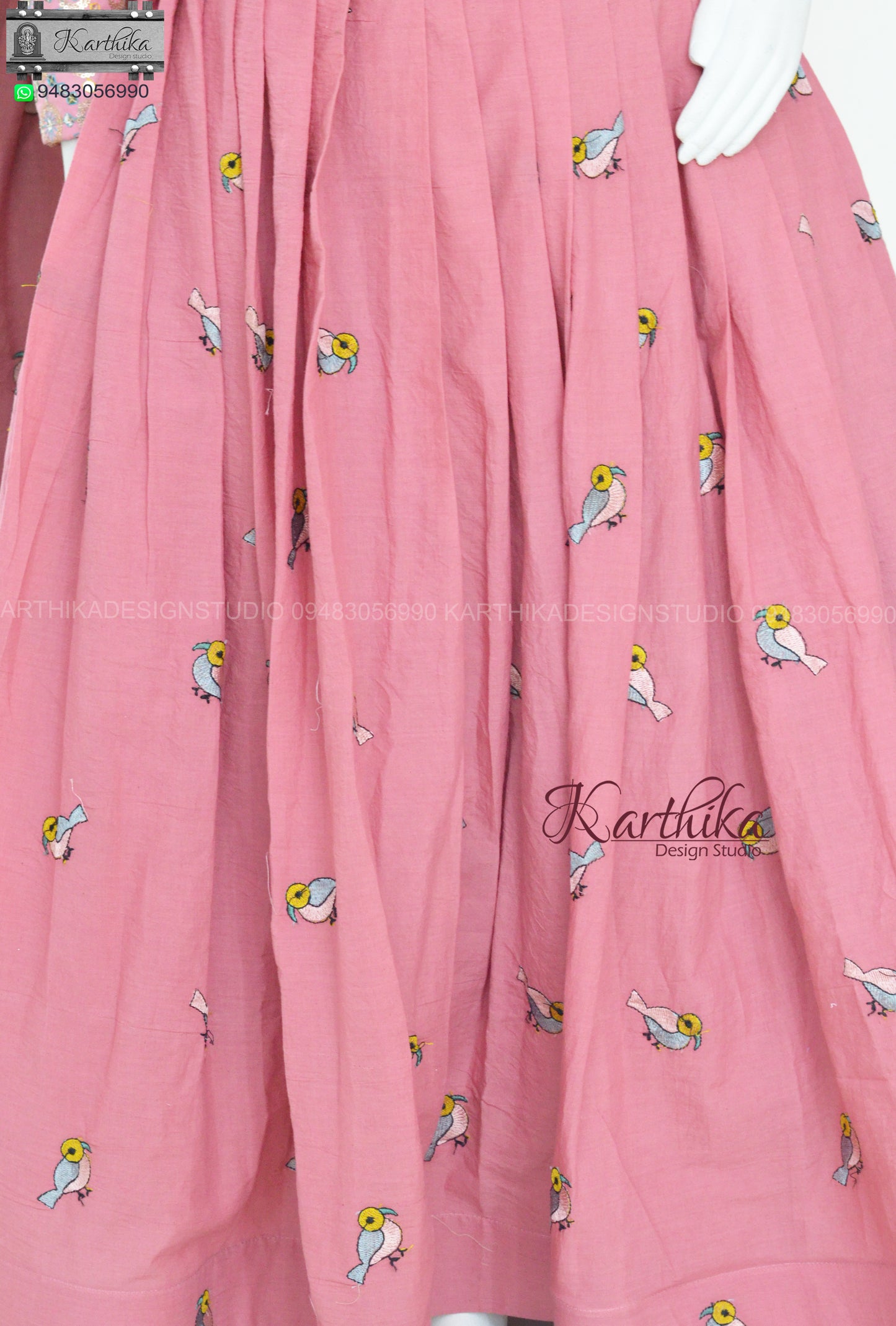 Embroidered georgette and cotton crop top lehenga