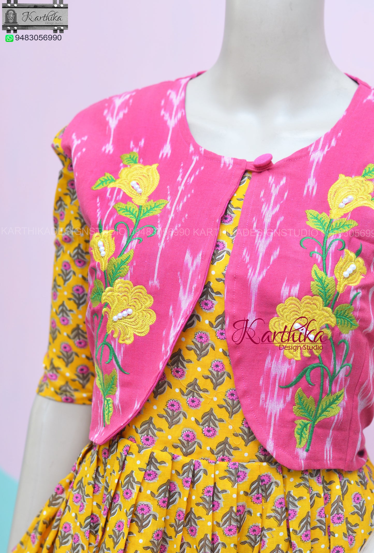 Printed cotton with Ikkat cotton coat..