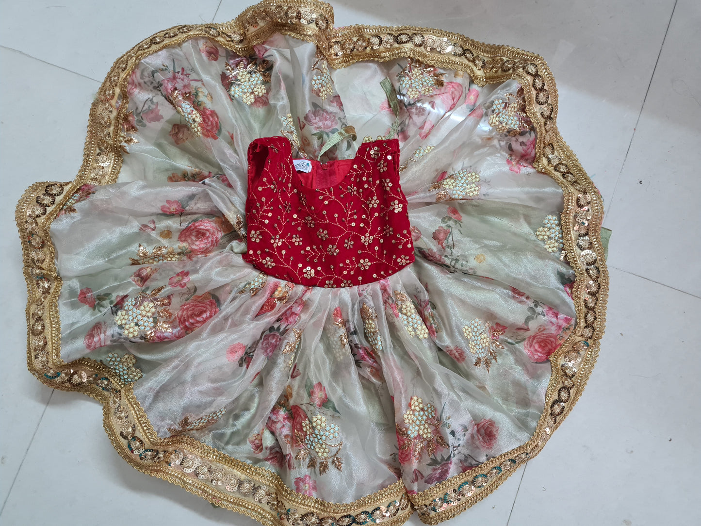 Embroidered velvet/organza lehenga and frock