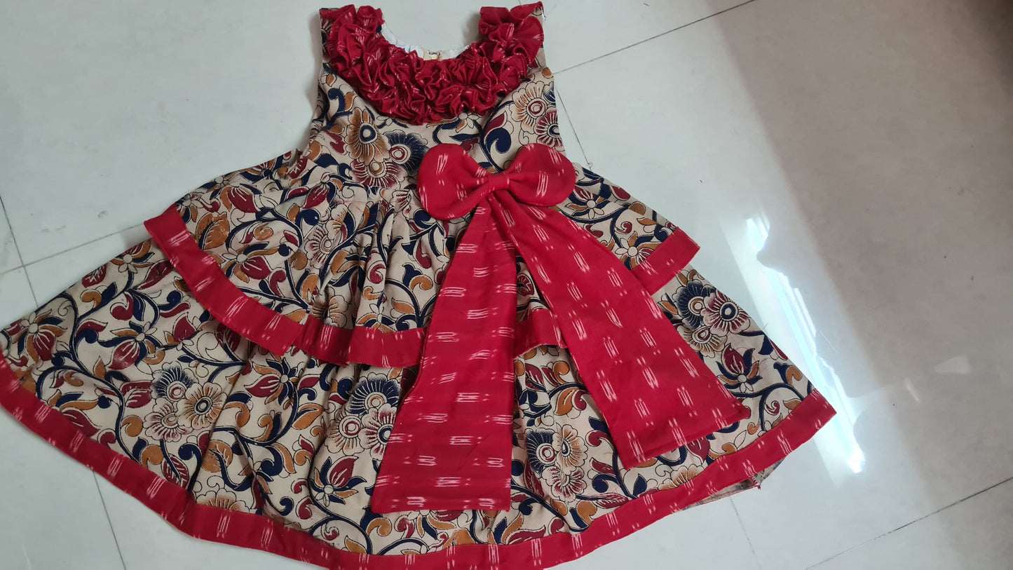 Ikkat and kalamkari cotton frocks