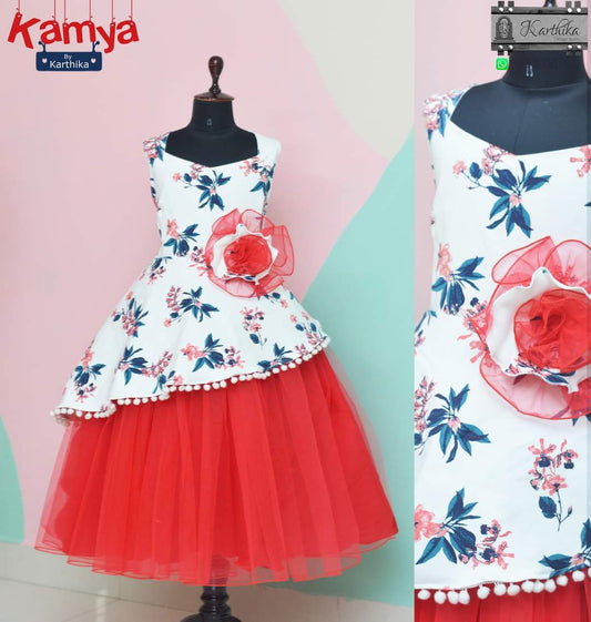 Printed denim/net frock