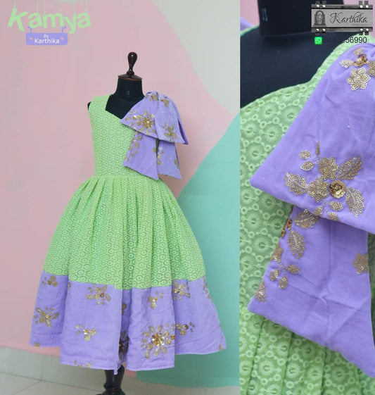 Embroidered georgette/velvet frock