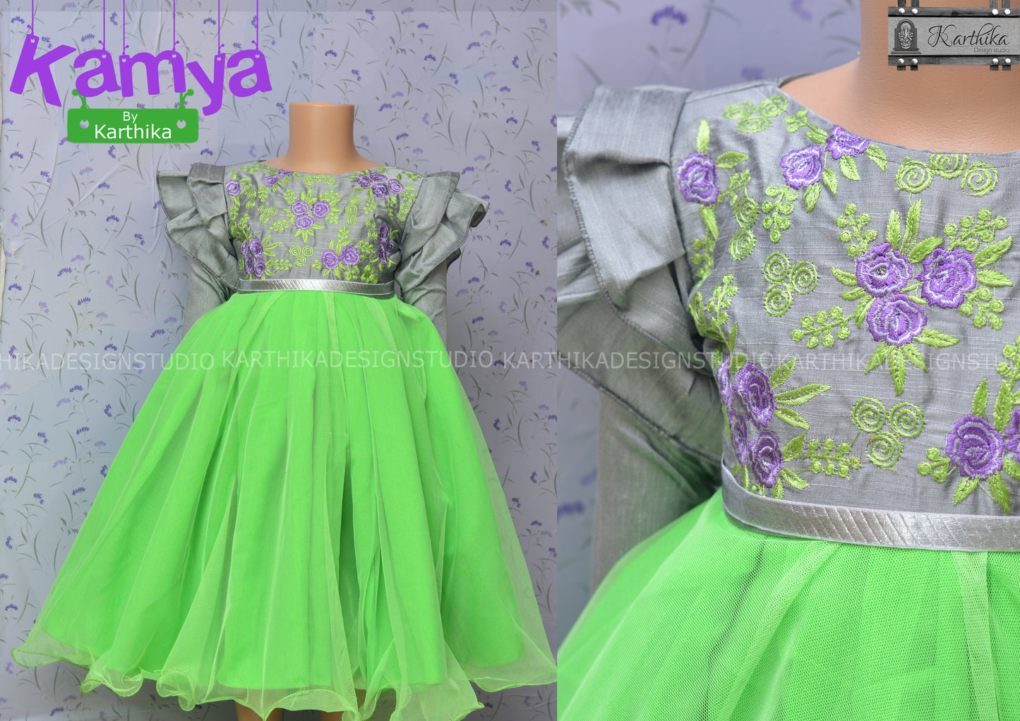 Embroidered raw silk/net frock..