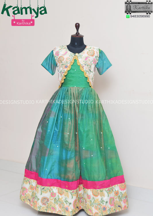 Chanderi silk/Banarasi silk long gown with coat.