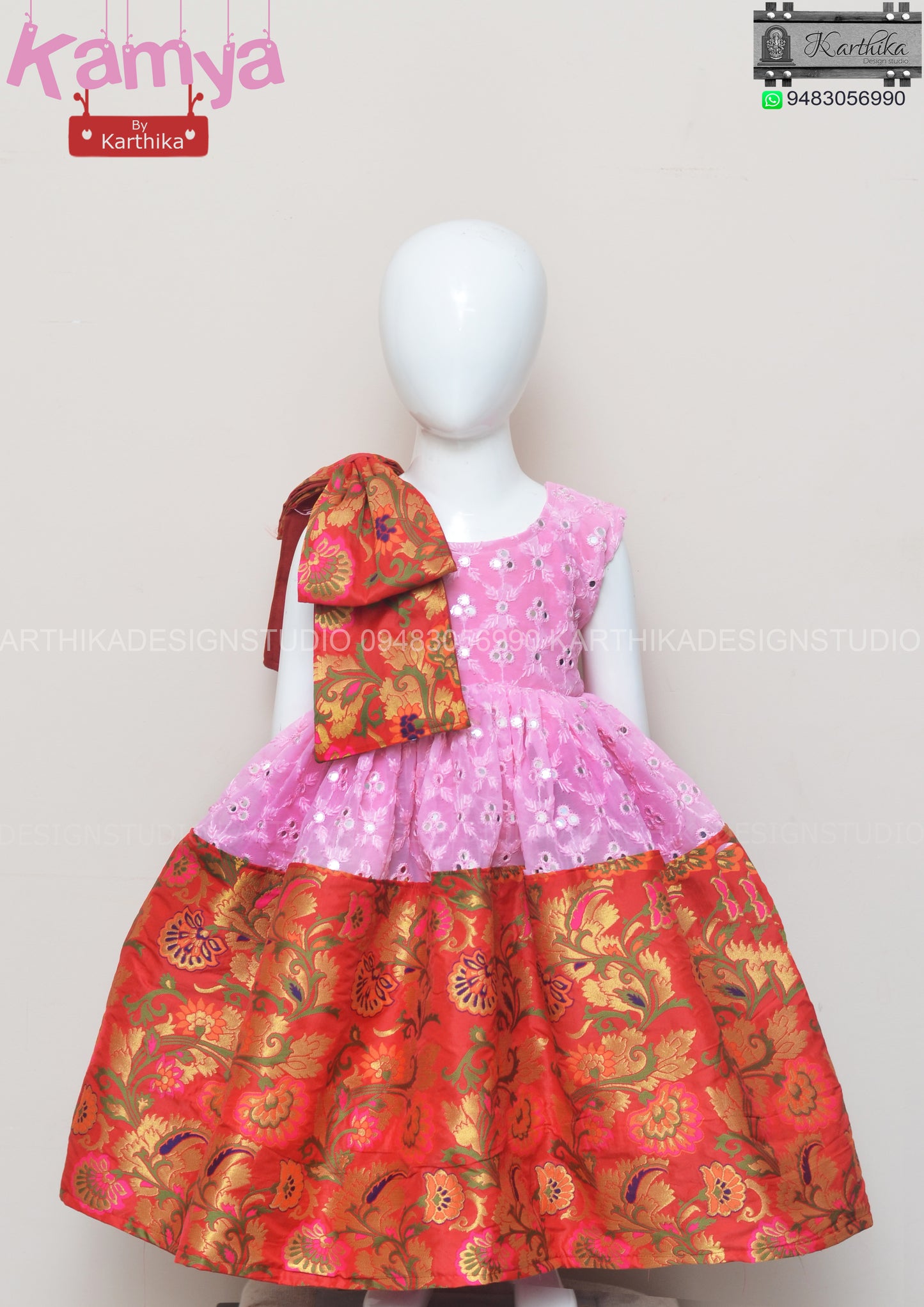 Pink embroidered georgette frock