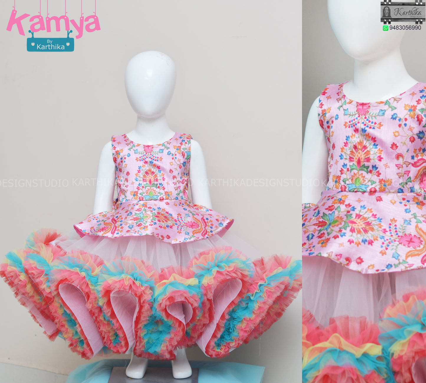 Floral raw silk/net long gown..