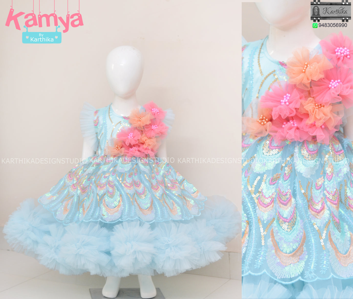 Embroidered net long gown and frock.