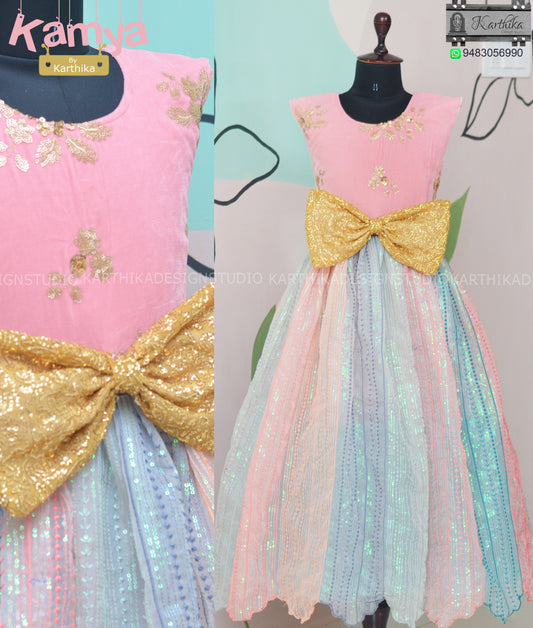 Embroidered velvet/organza frock.