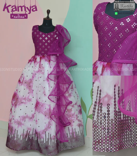 Embroidered georgette/organza long gown.