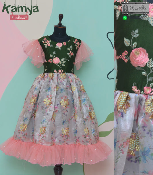 Embroidered silk/net frock