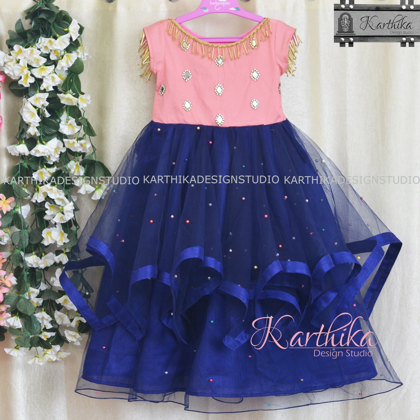 Embroidered taffeta silk/net long gown..