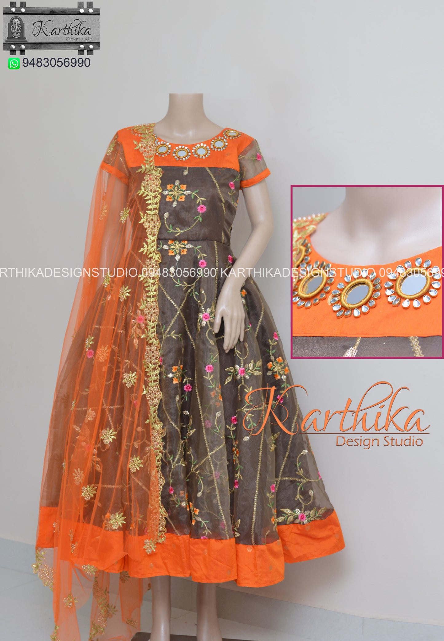 Embroidered organza chudidhar and frock