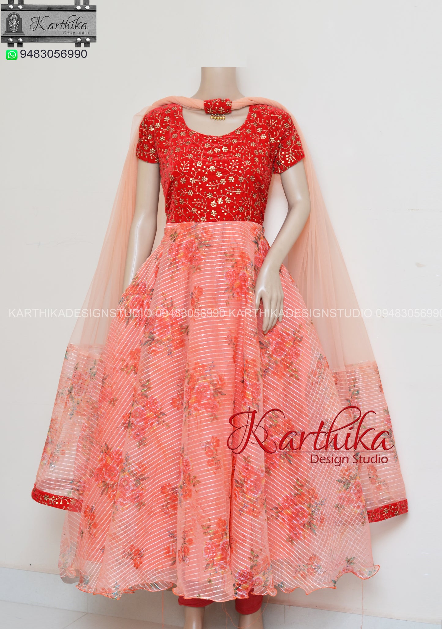 Embroidered organza chudidhar and frock