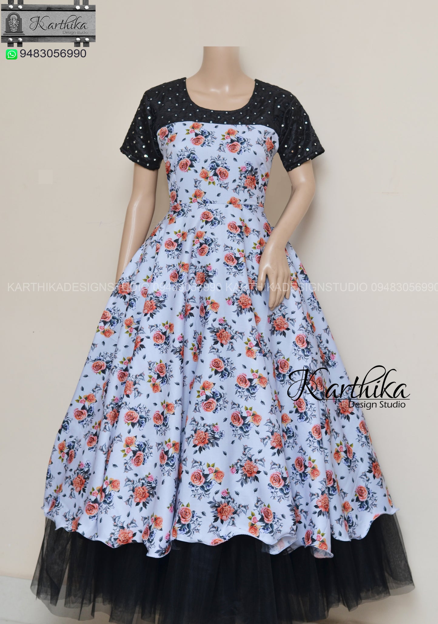 Floral crepe long gown..