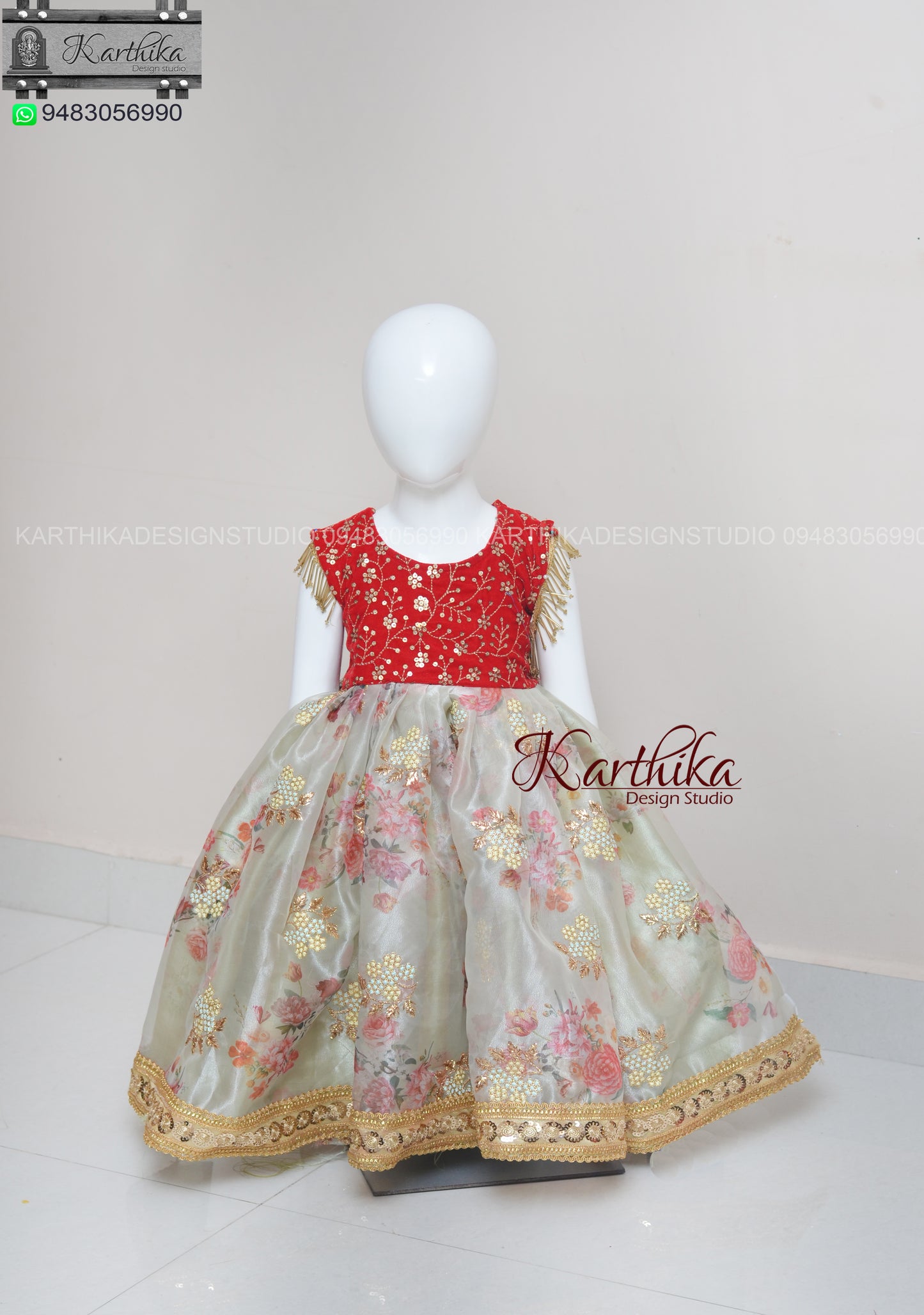 Embroidered velvet/organza lehenga and frock
