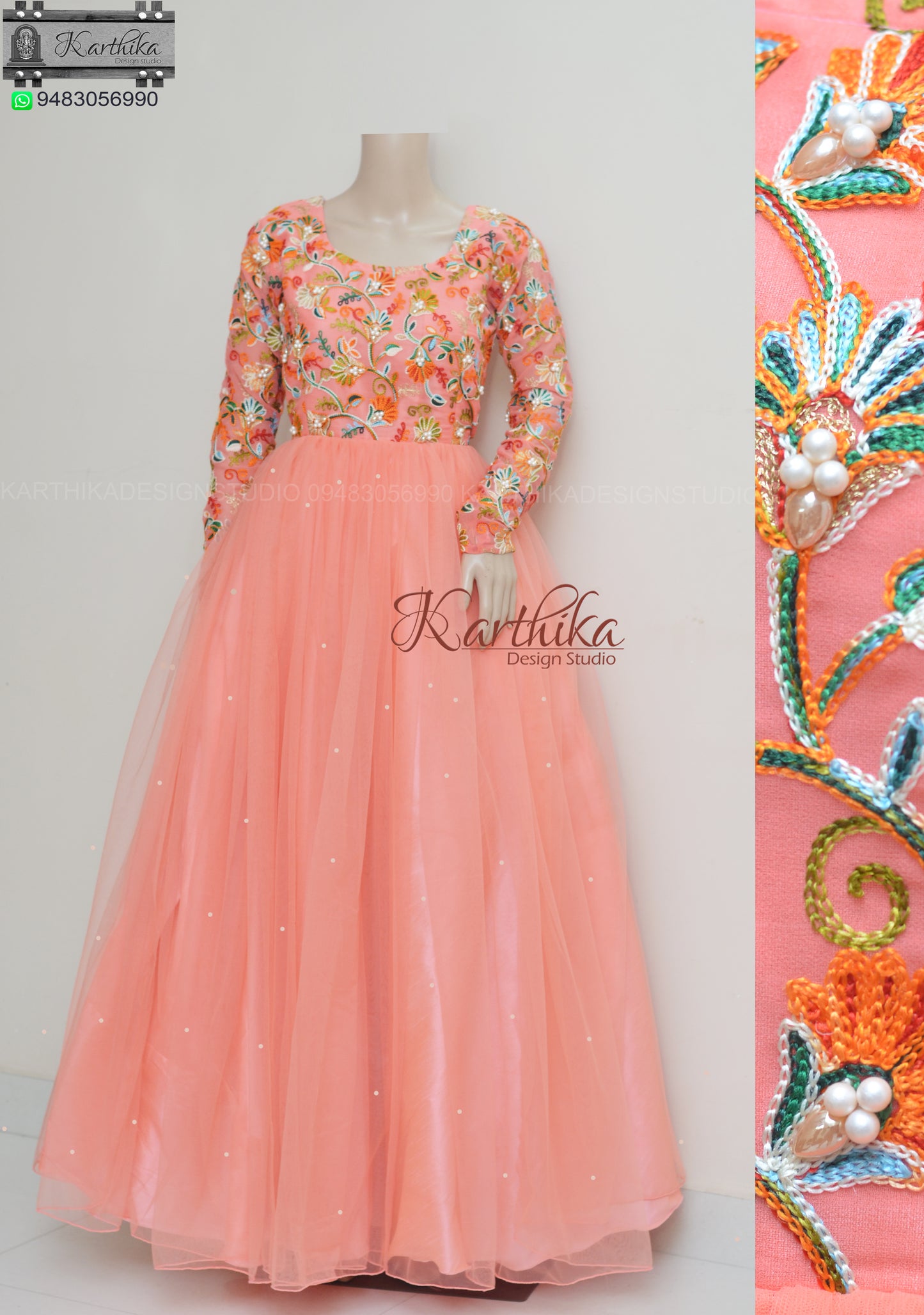 Embroidered georgette long gown and frock