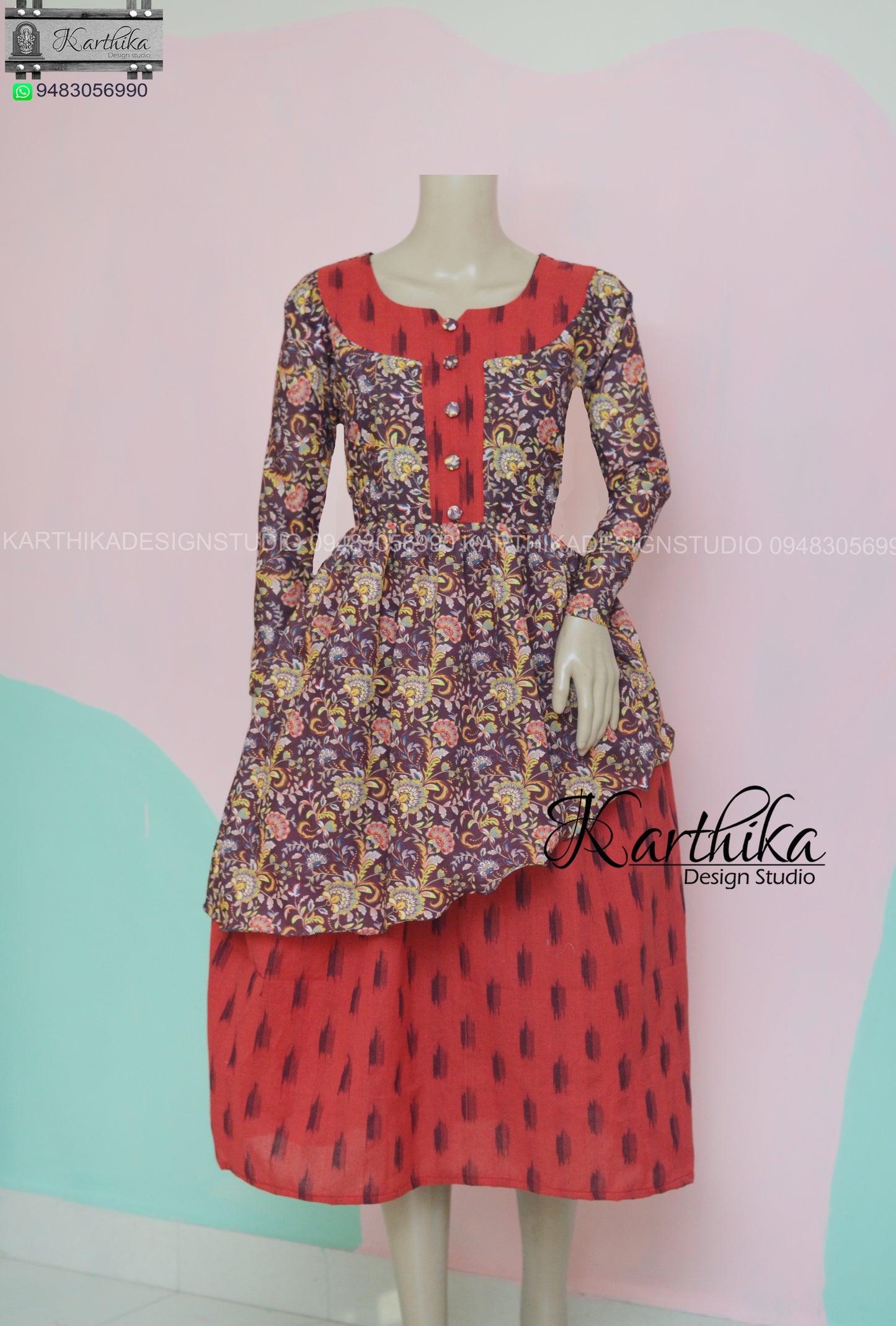 Ikkat/printed cotton kurthi..