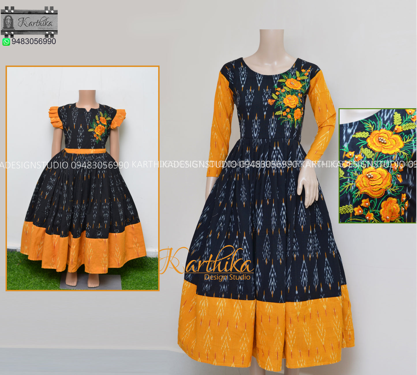 Ikkat cotton combo with embroidery