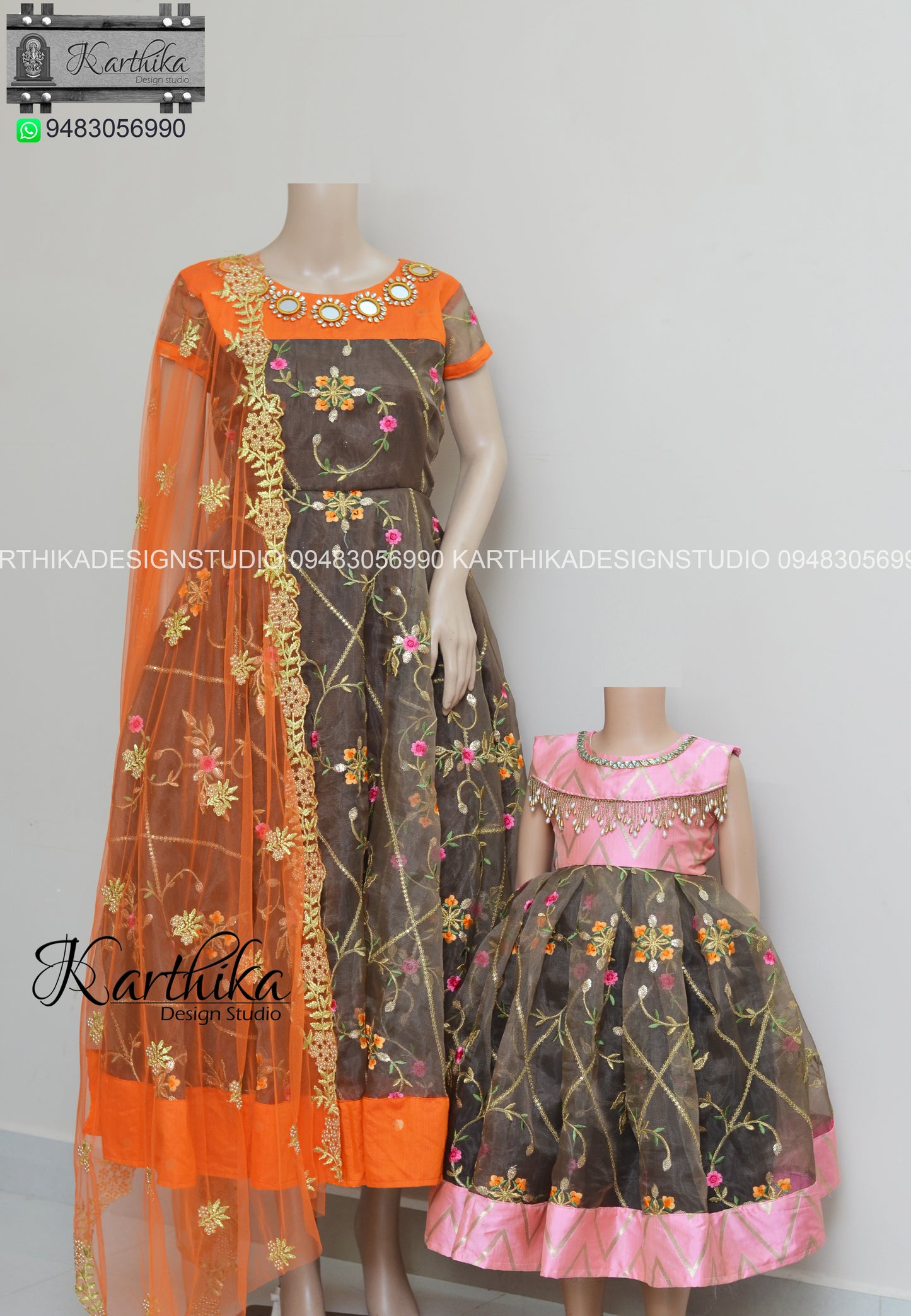 Embroidered organza chudidhar and frock