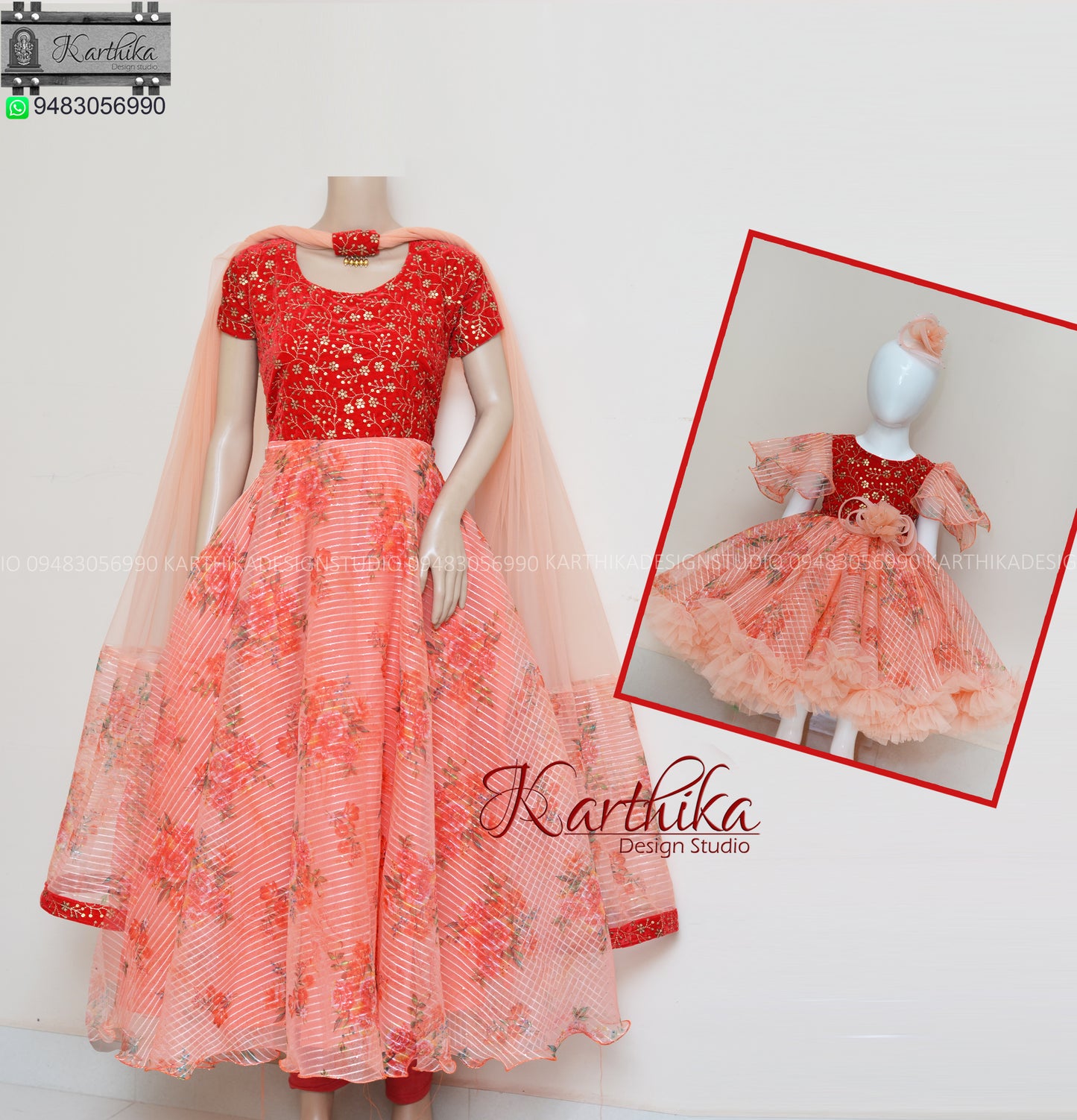 Embroidered organza chudidhar and frock