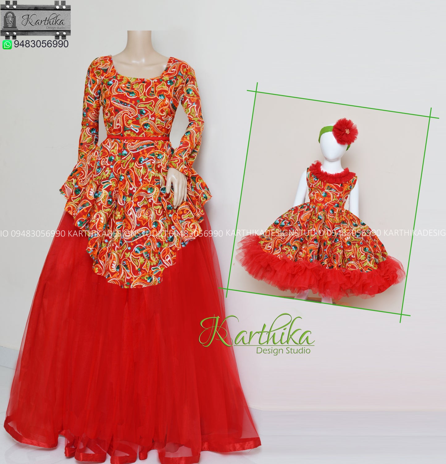 Embroidered georgette long gown and frock