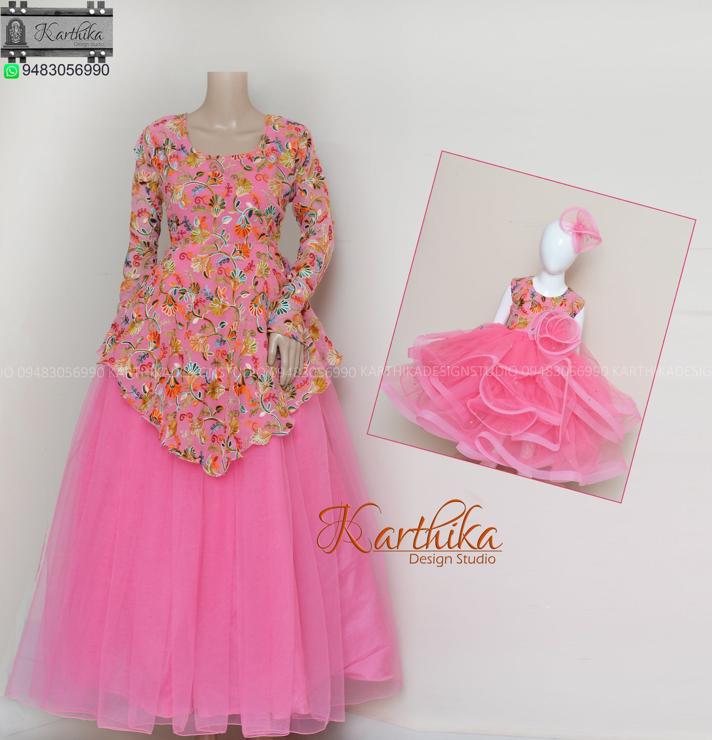 Embroidered georgette long gown and frock