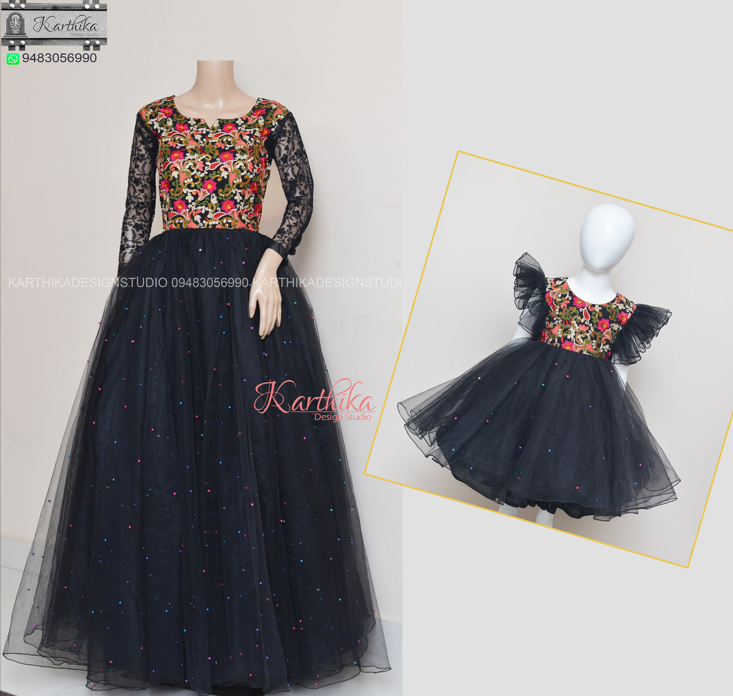 Embroidered georgette/net long gown..