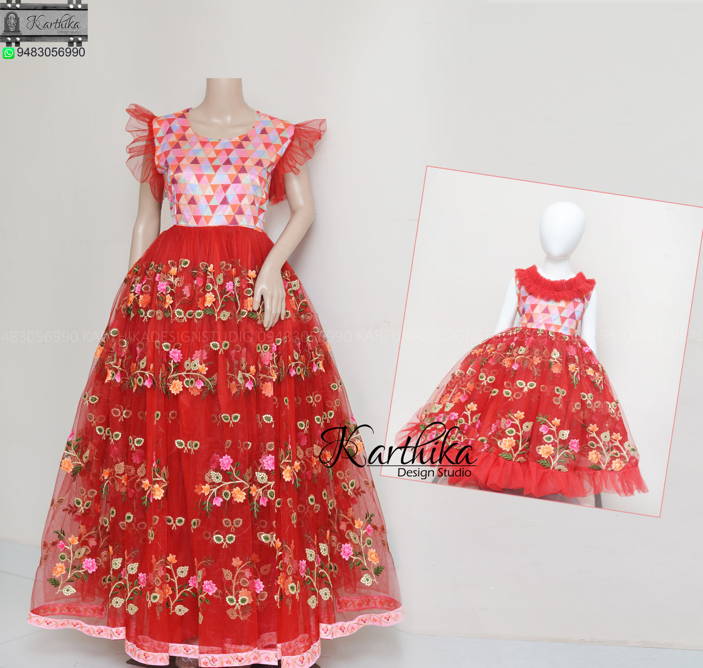 Embroidered net long gown..