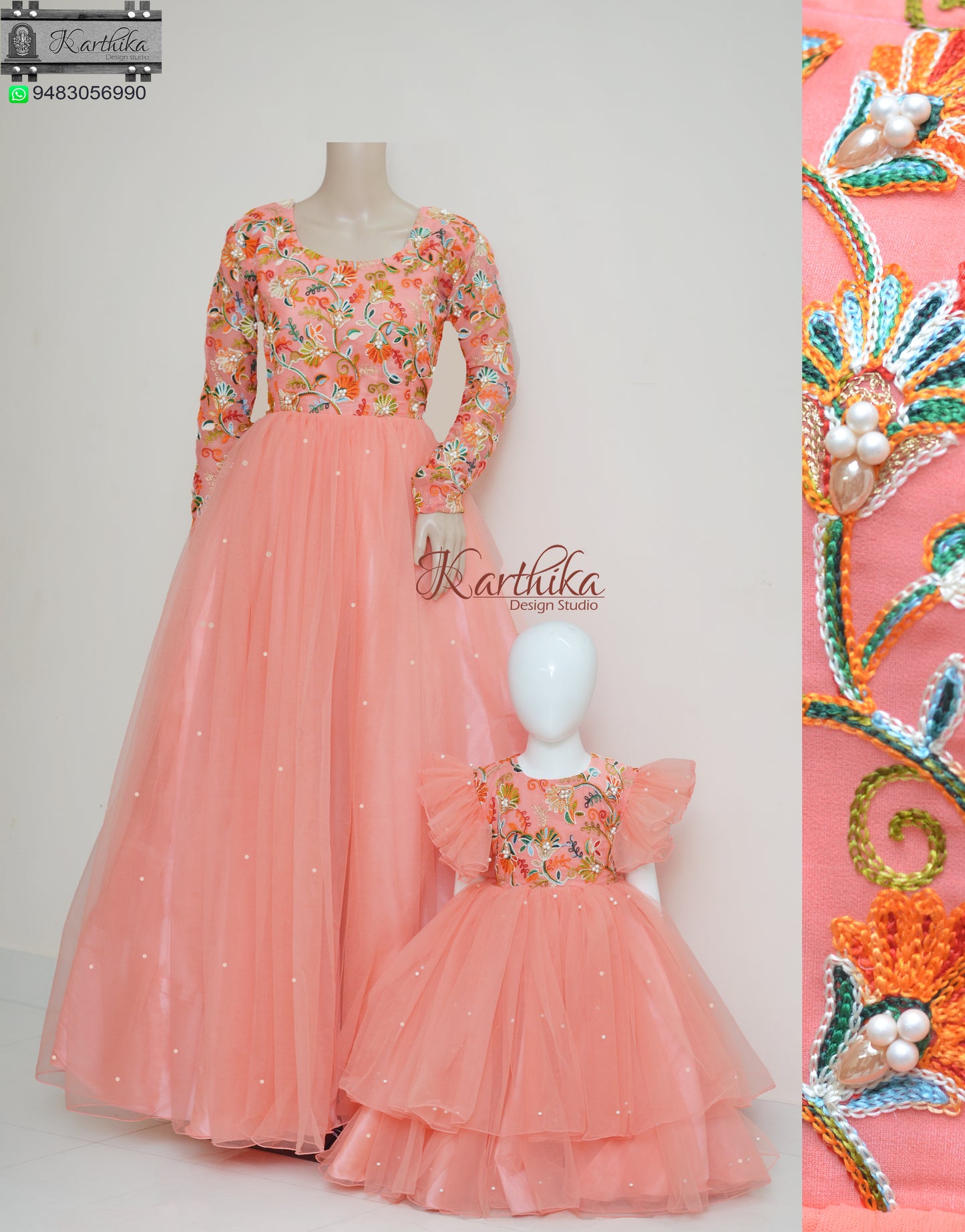 Embroidered georgette long gown and frock