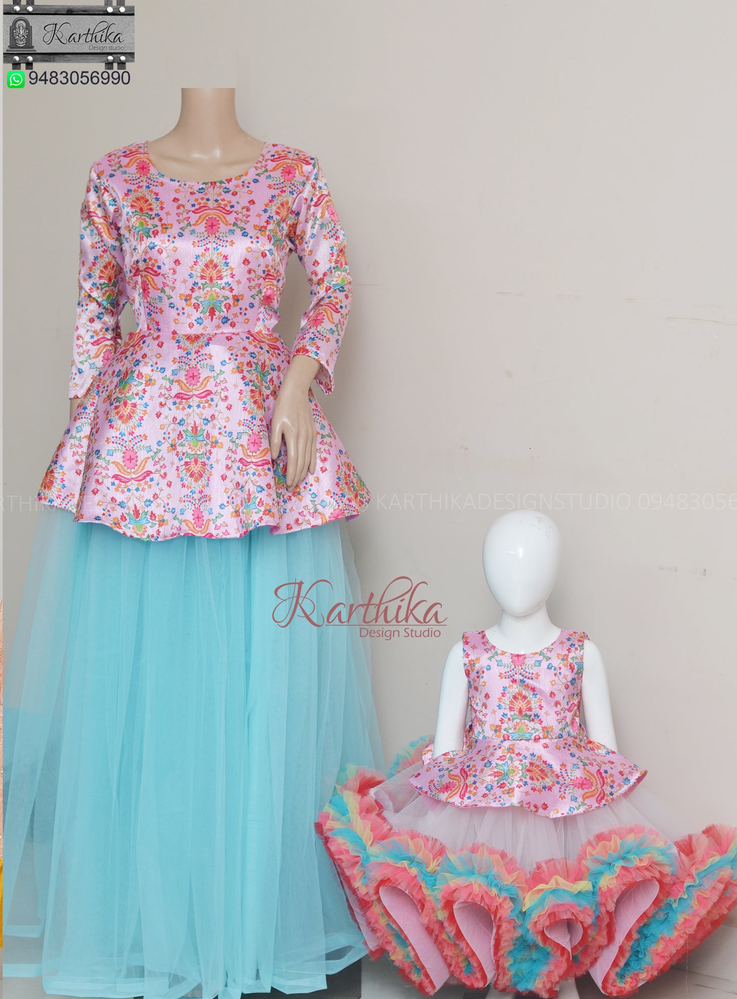 Floral raw silk/net long gown..