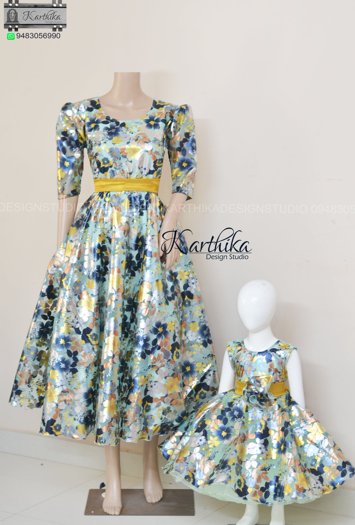 Organza frocks with metallic print..