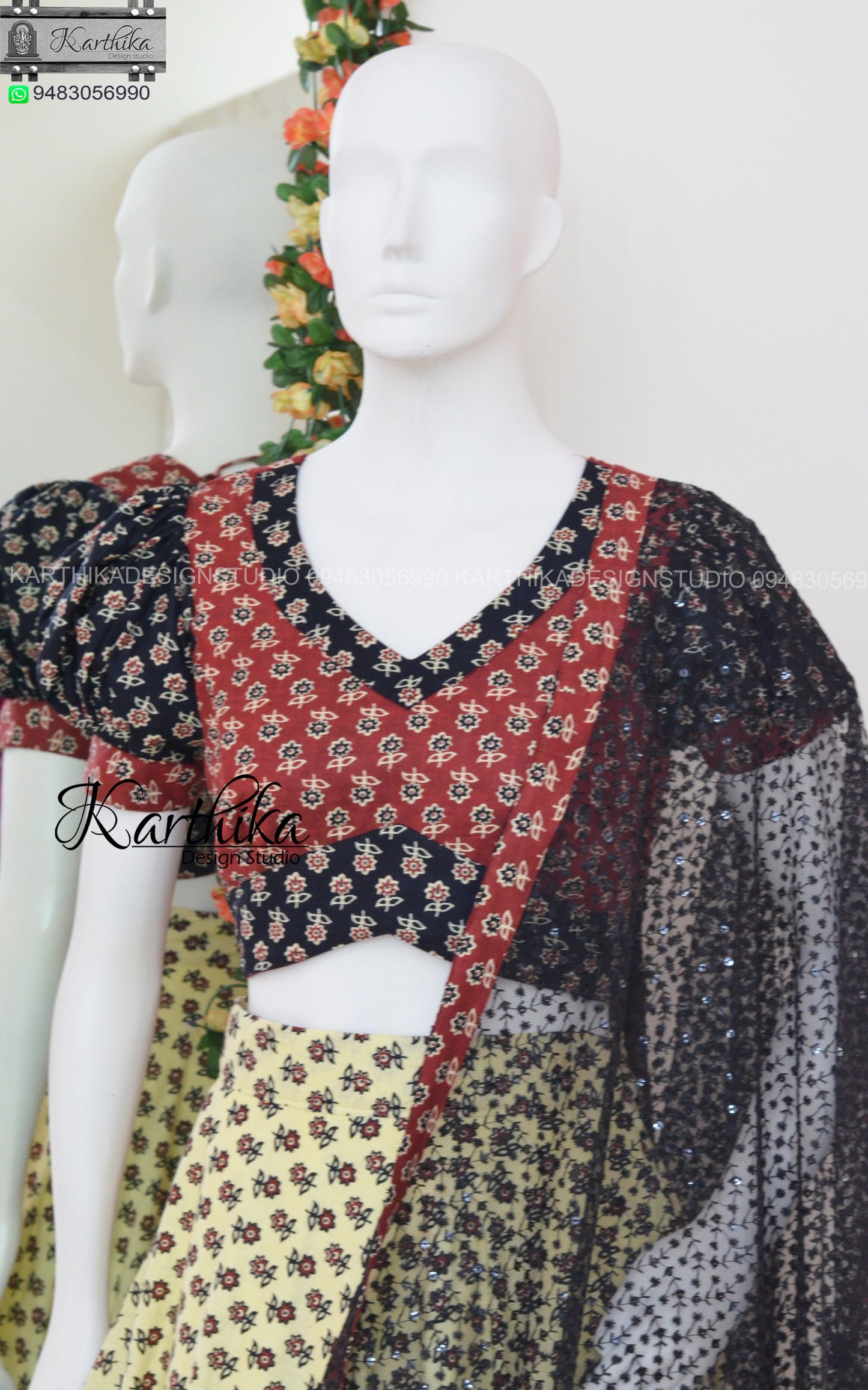 Ajrakh cotton lehenga choli.