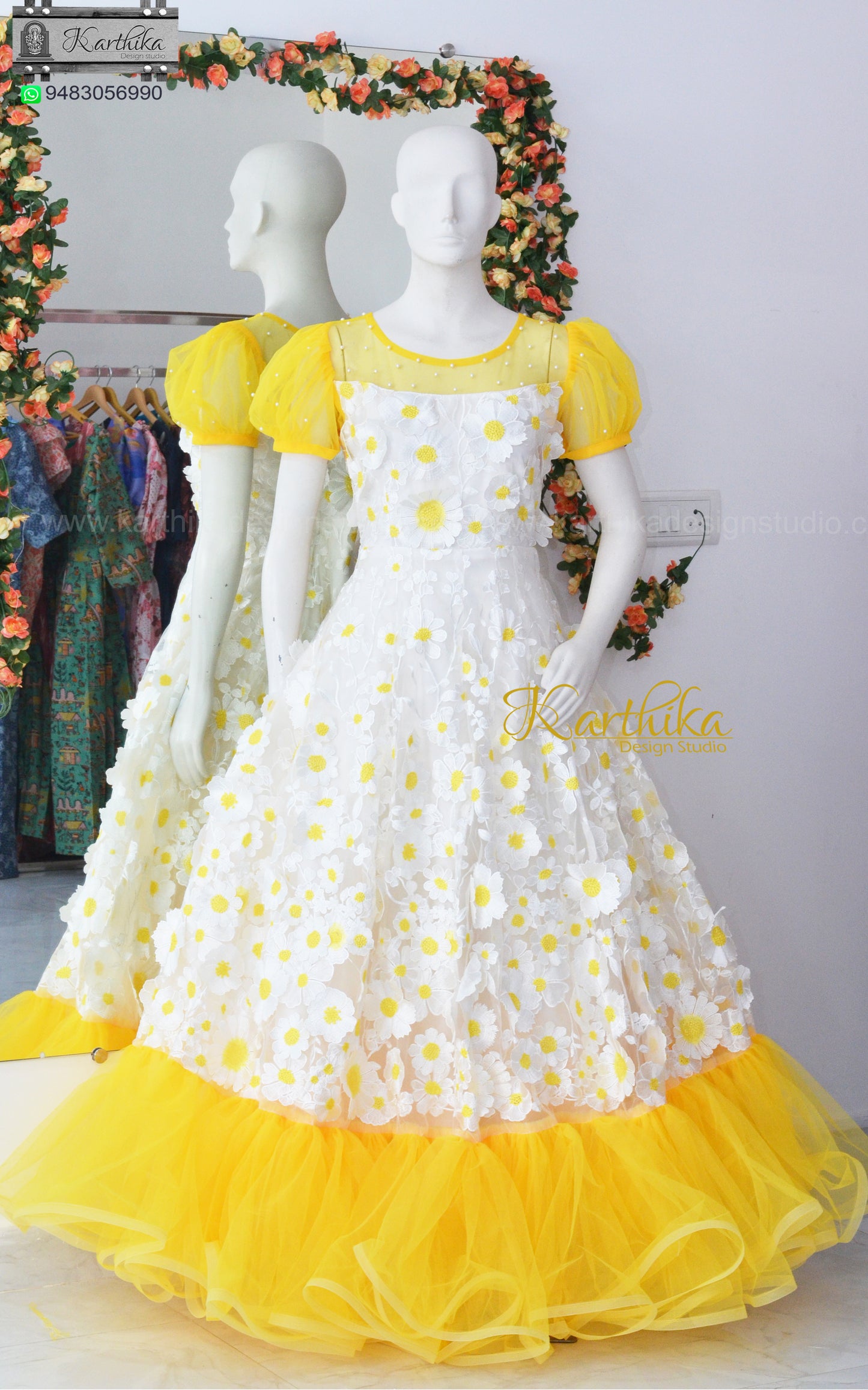 Premium Embroidered net long gown with applique work