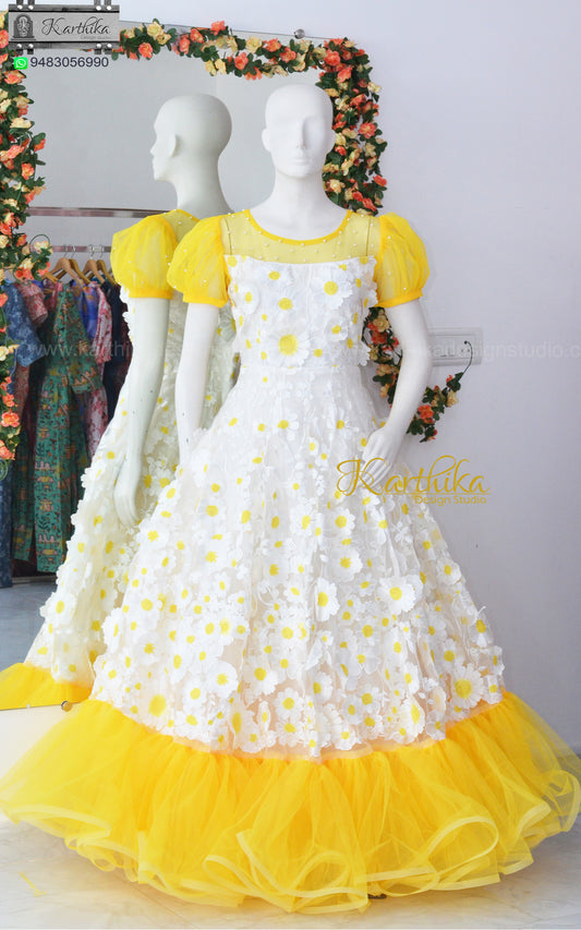 Premium Embroidered net long gown with applique work