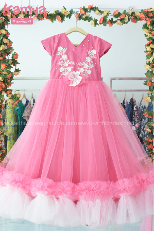 Embroidered net birthday frock