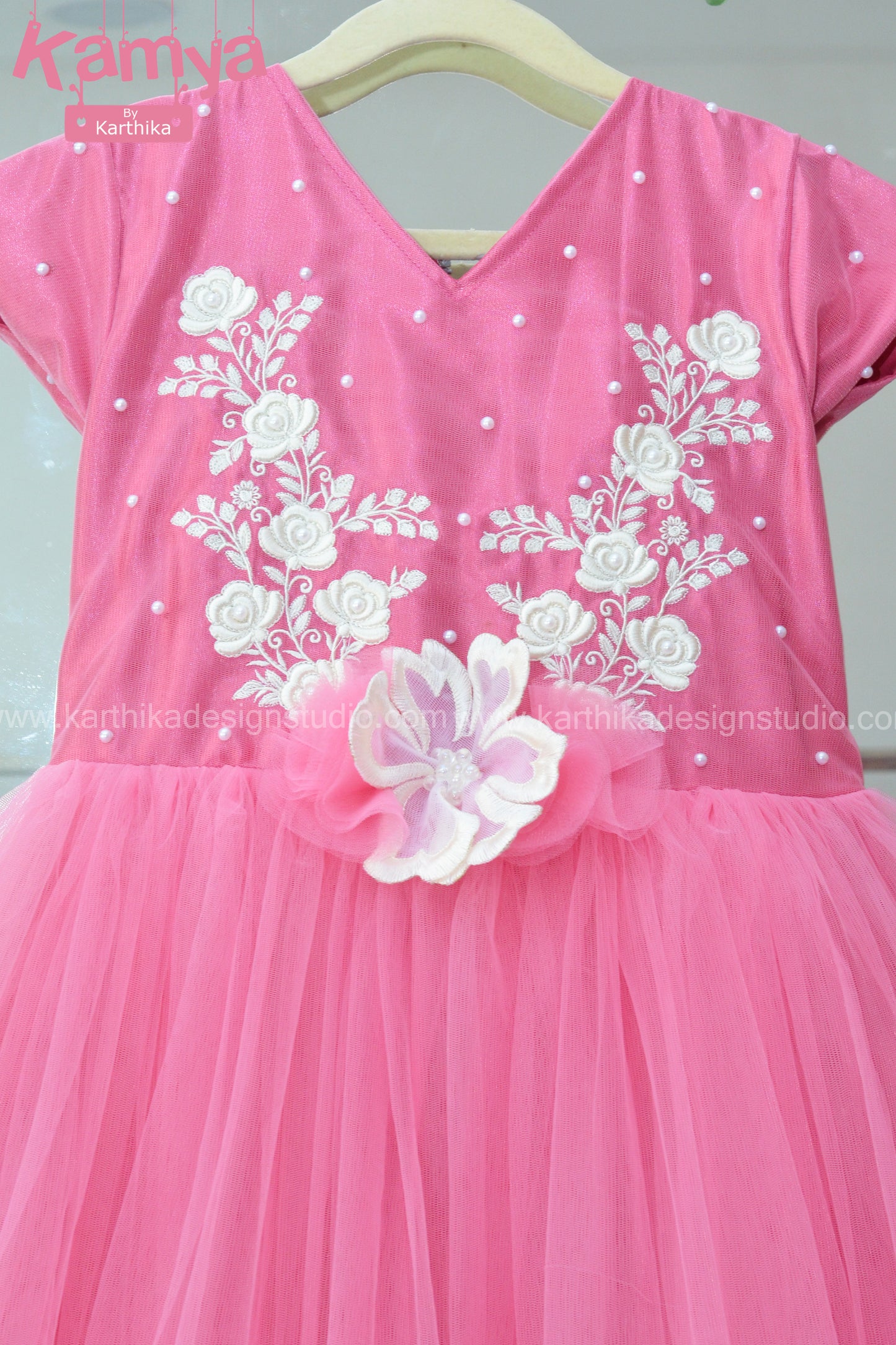 Embroidered net birthday frock