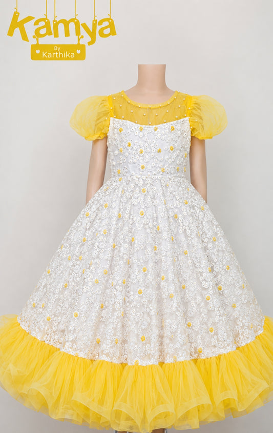 Embroidered net birthday frock