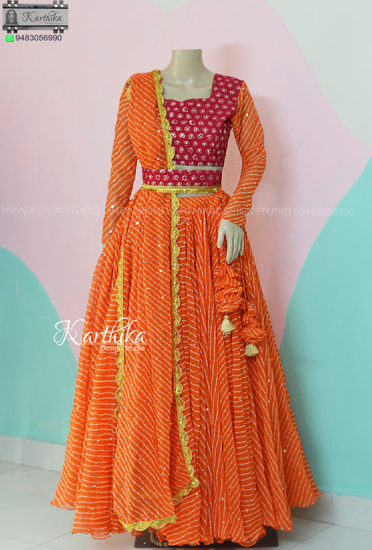 Orange/Pink bandhani ghaghra choli