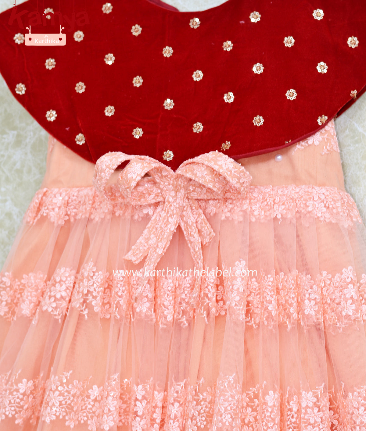 Embroidered net frock with velvet cape