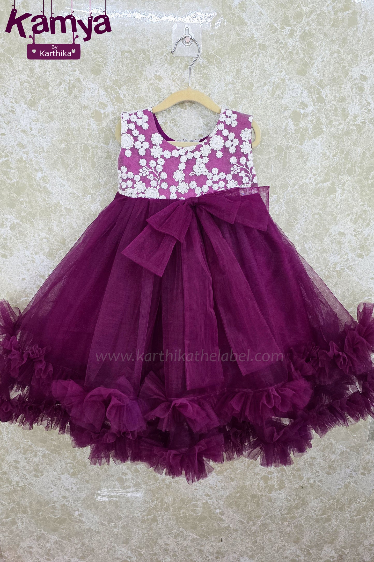 Embroidered net birthday frock
