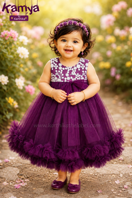 Embroidered net birthday frock