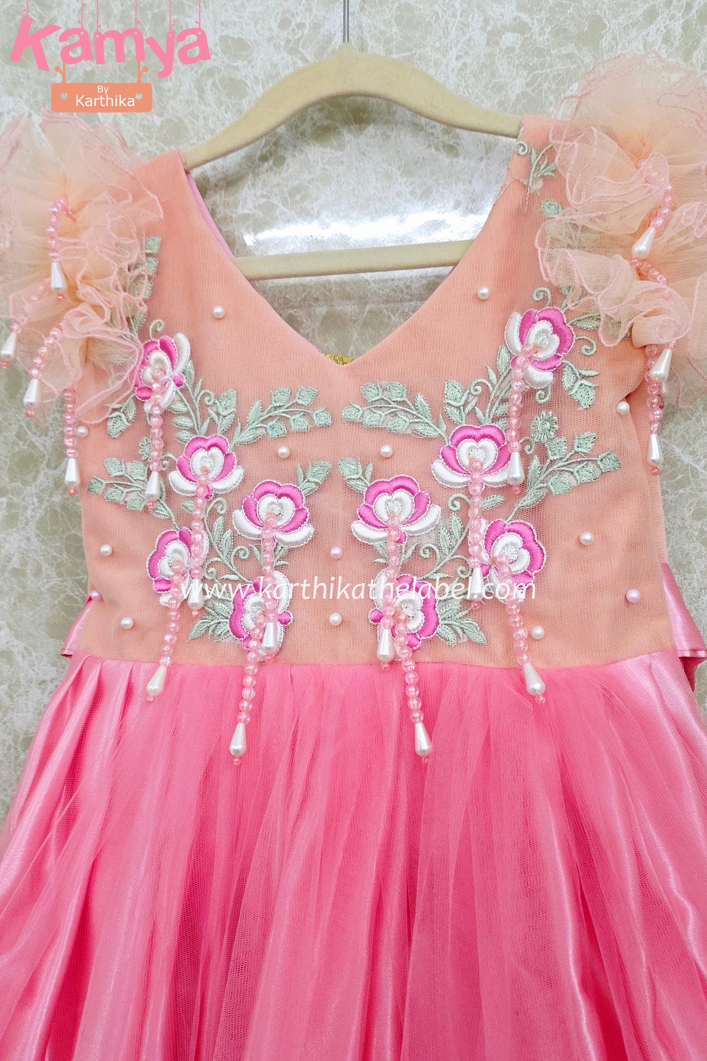 Embroidered net birthday frock